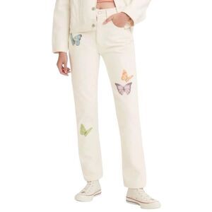 501 Levi’s Off White Jeans high rise straight leg Graphic Design Size W24-L28